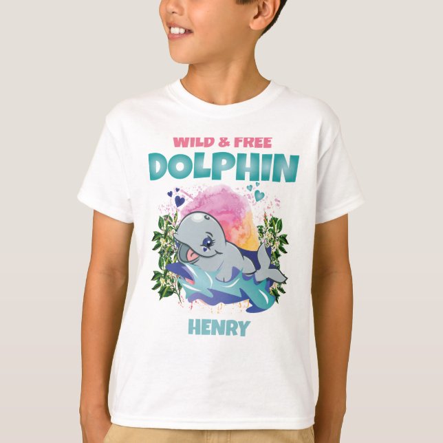 DOLPHIN WILD UND KOSTENLOSE FARBFREIE NIEDLICHE KI T-Shirt (Vorderseite)