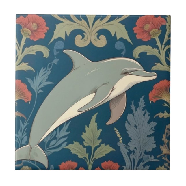 Dolphin William Morris Stil Thema Meer Fliese (Vorderseite)