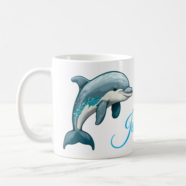 Dolphin with custom Name blue sea animal Design Kaffeetasse (Links)