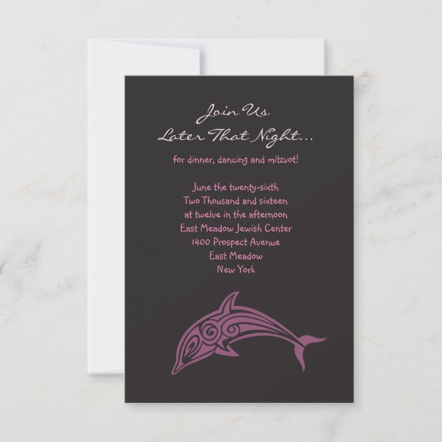 DOLPHINS Bat Mitzvah Party Karte pink (Vorderseite)
