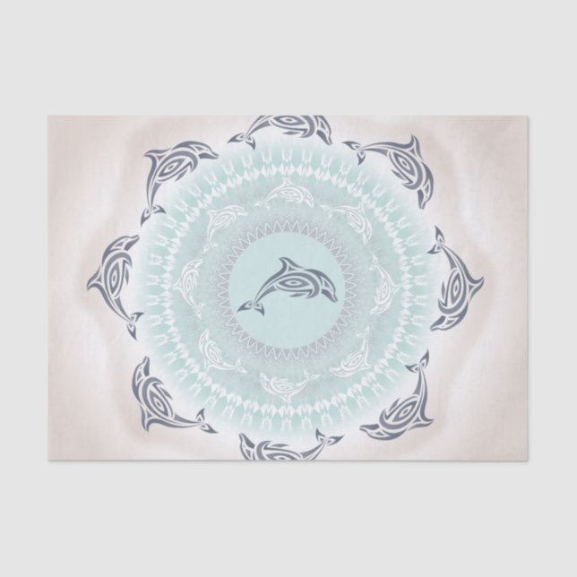 Dolphins Mandala Pale Blue Taupe Seidenpapier (Vorderseite)