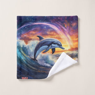 Dolphins Surfs Galaxy Design von Rich AMeN Gill Waschlappen
