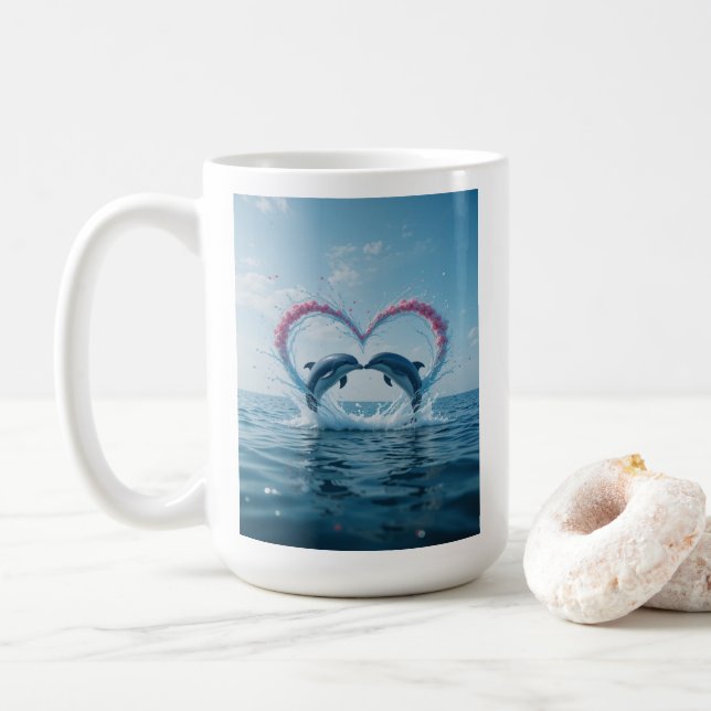 Dolphins Valentine Tropical Love Heart Ocean Kaffeetasse (Mit Donut)