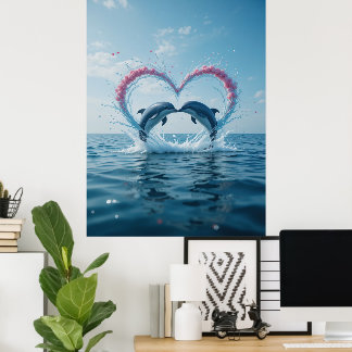 Dolphins Valentine Tropical Love Heart Ocean Poster