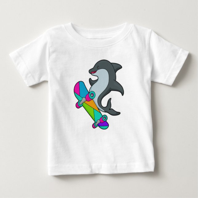 Dolpin als Skater mit Skateboard Baby T-shirt (Vorderseite)