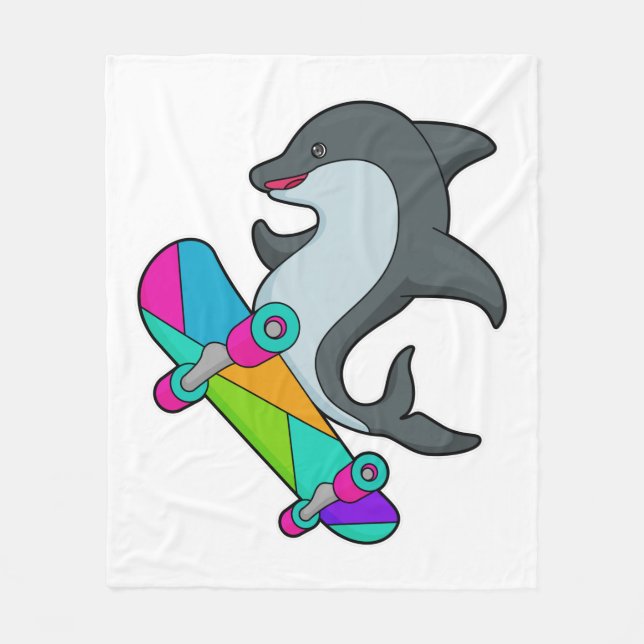 Dolpin als Skater mit Skateboard Fleecedecke (Vorderseite)