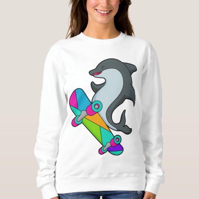 Dolpin als Skater mit Skateboard Sweatshirt (Vorderseite)