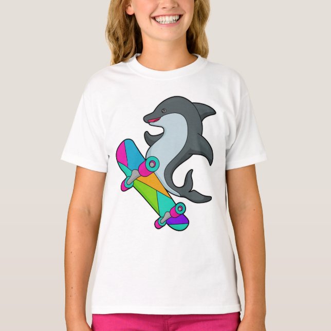 Dolpin als Skater mit Skateboard T-Shirt (Vorderseite)
