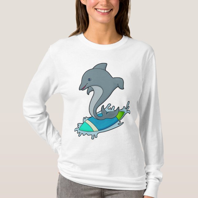 Dolpin als Surfer mit Surfboard T-Shirt (Vorderseite)