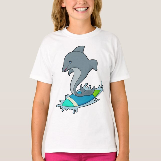 Dolpin als Surfer mit Surfboard T-Shirt (Vorderseite)
