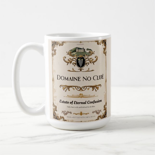 Domaine No Clué - Parody Wine Label Tasse (Links)