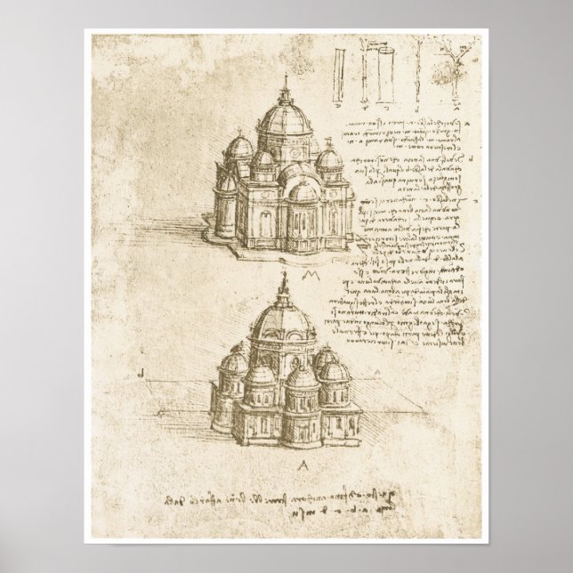 Domed Churches, Leonardo da Vinci, 1488 Poster (Vorne)