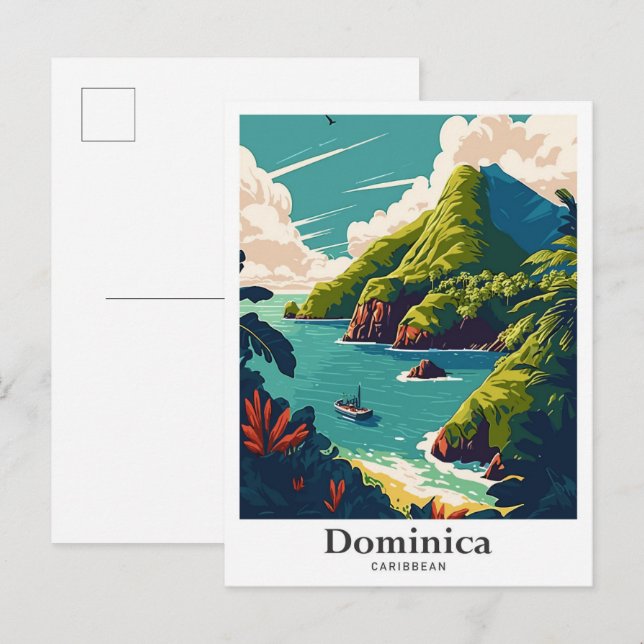 Dominica Caribbean Vintage Travel Illustration Postkarte (Vorne/Hinten)