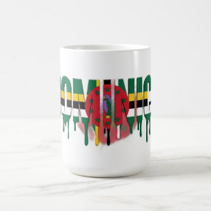 Dominica-Drip-Text Karibik-Flagge-Design Fan Kaffeetasse