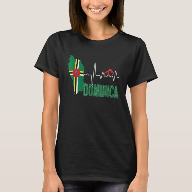 Dominica Flag Map Heartbeat For Dominican Pride T-Shirt (Vorderseite)