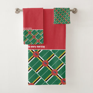 DOMINICA FLAG Personalisierte Schrift RED Badhandtuch Set