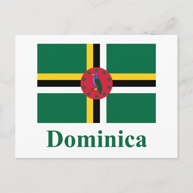Dominica-Flagge mit Namen Postkarte (Vorderseite)