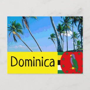 Dominica-Flagge mit tropischen Palmen Postkarte