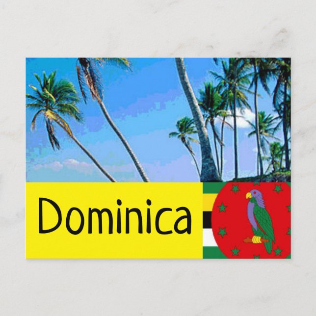 Dominica-Flagge mit tropischen Palmen Postkarte (Vorderseite)