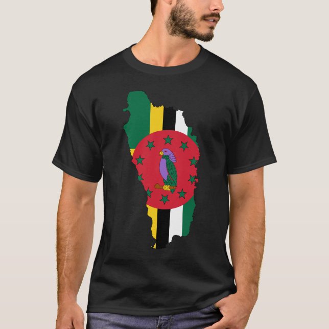Dominica-Flaggenkarte DM T-Shirt (Vorderseite)