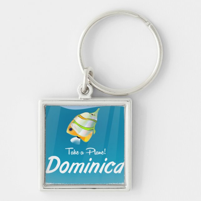 Dominica Retro Reiseplakat. Schlüsselanhänger (Vorne)