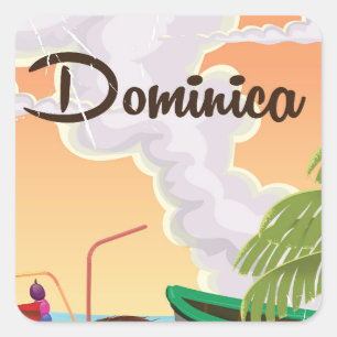 Dominica Retro-Reiseposter. Quadratischer Aufkleber