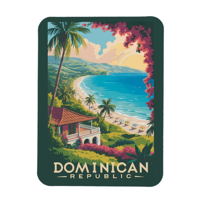 Dominican Republic Beach Illustration Travel Art Magnet (Vertikal)