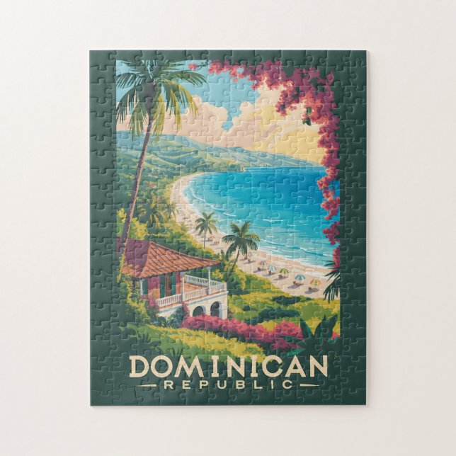 Dominican Republic Beach Illustration Travel Art Puzzle (Vertikal)
