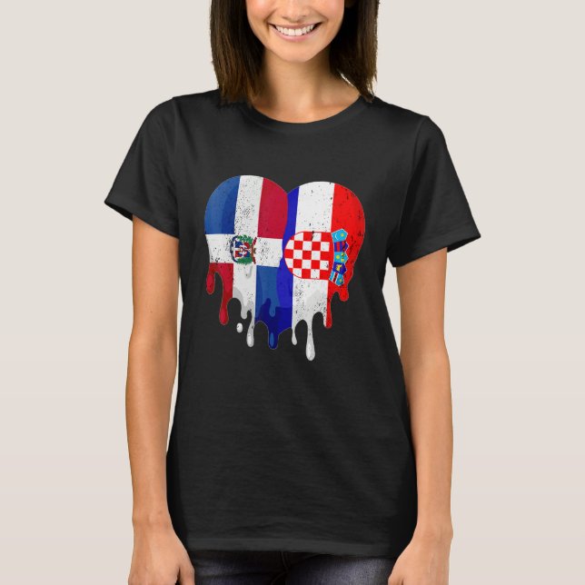 Dominican Republic Croatia Flag Heart Citizen Patr T-Shirt (Vorderseite)