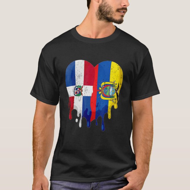 Dominican Republic Ecuador Flag Heart Citizen Patr T-Shirt (Vorderseite)