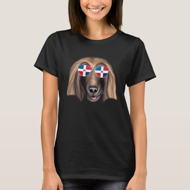 Dominican Republic Flag Afghan Hound Dog Pocket T-Shirt (Vorderseite)
