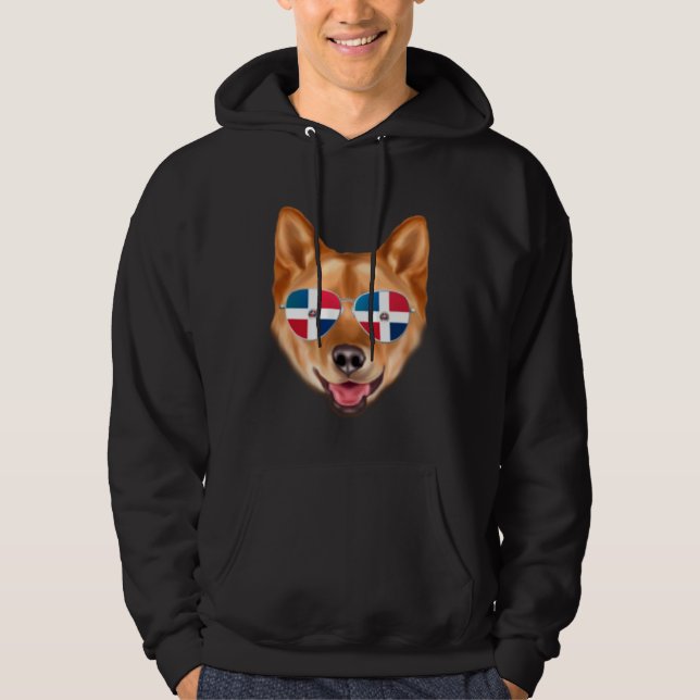 Dominican Republic Flag Finnish Spitz Dog Pocket Hoodie (Vorderseite)