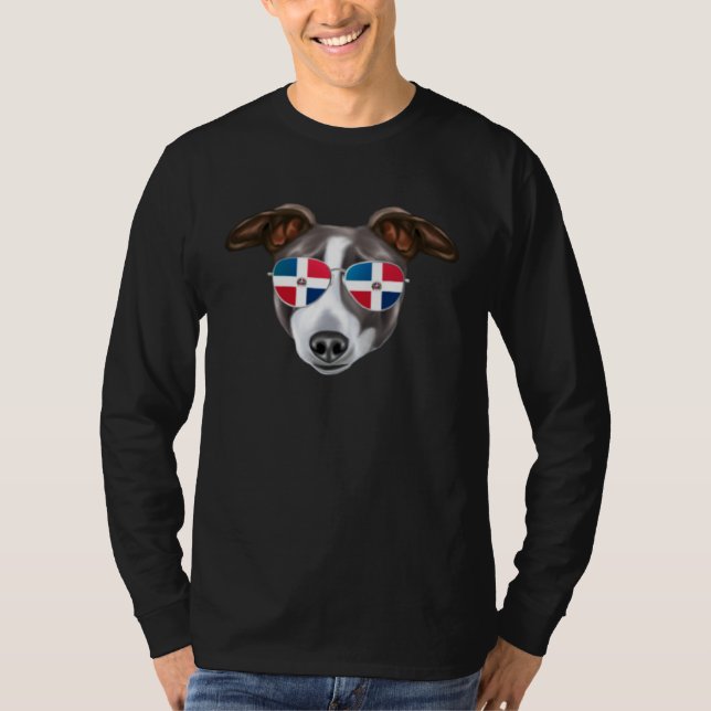 Dominican Republic Flag Italian Greyhound Dog Pock T-Shirt (Vorderseite)