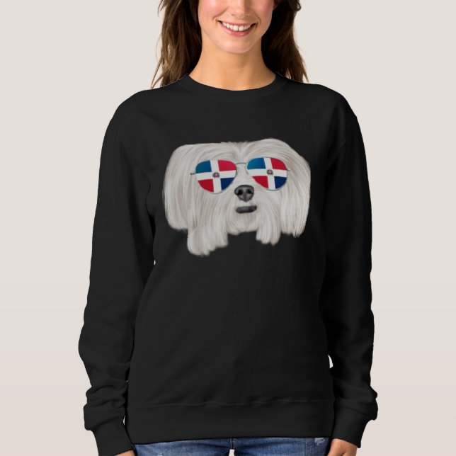 Dominican Republic Flag Maltese Dog Pocket Sweatshirt (Vorderseite)
