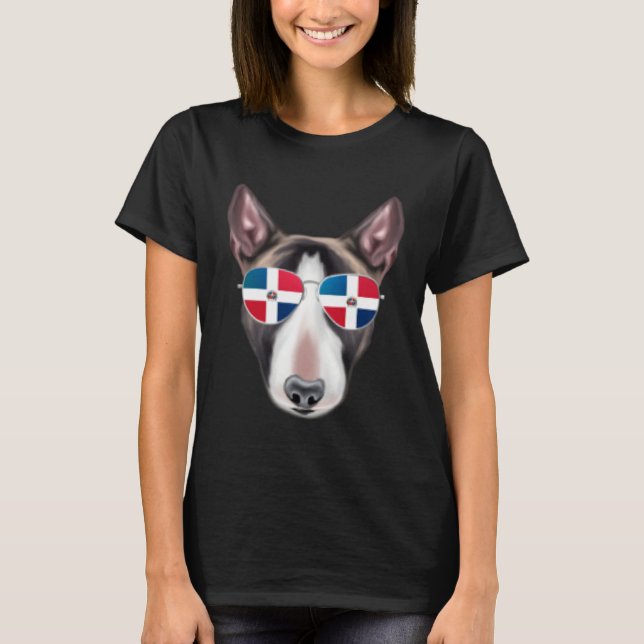 Dominican Republic Flag Miniature Bull Terrier Dog T-Shirt (Vorderseite)