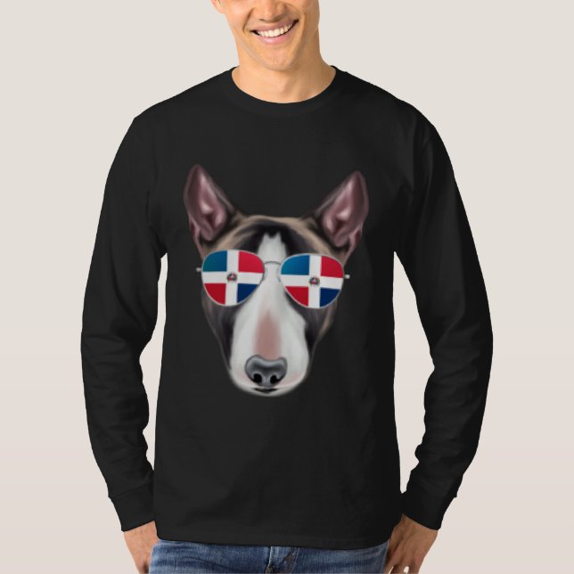 Dominican Republic Flag Miniature Bull Terrier Dog T-Shirt (Vorderseite)