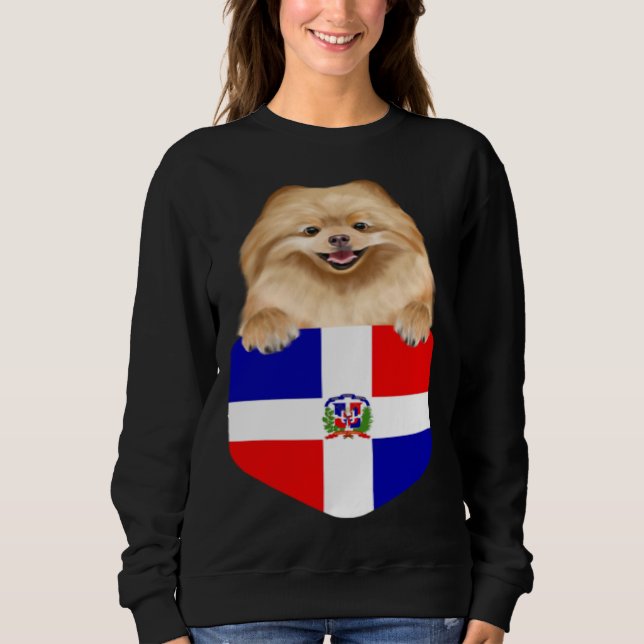 Dominican Republic Flag Pomeranian Dog In Pocket Sweatshirt (Vorderseite)
