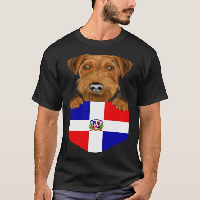 Dominican Republic Flag Welsh Terrier Dog In Pocke T-Shirt (Vorderseite)