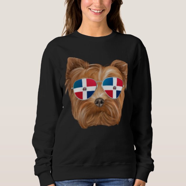 Dominican Republic Flag Yorkshire Terrier Dog Pock Sweatshirt (Vorderseite)