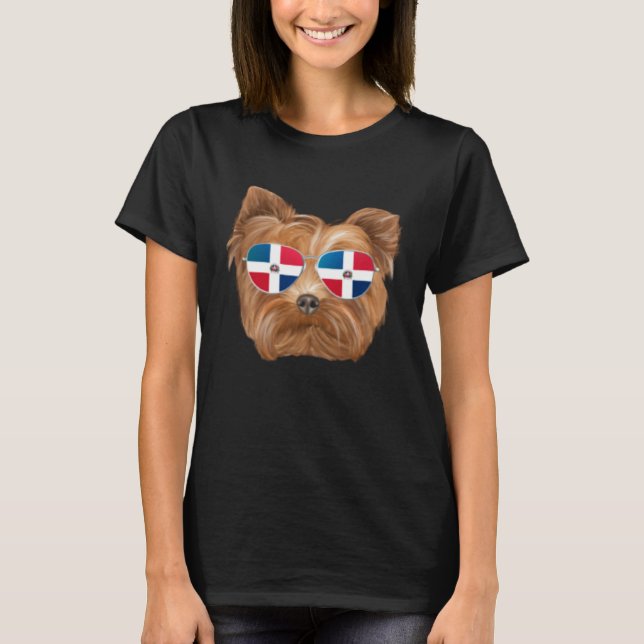 Dominican Republic Flag Yorkshire Terrier Dog Pock T-Shirt (Vorderseite)