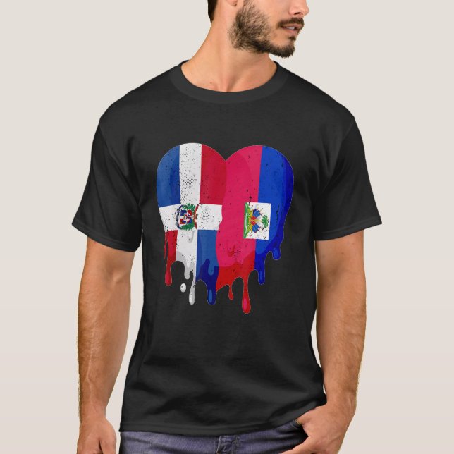 Dominican Republic Haiti Flag Heart Citizen Patrio T-Shirt (Vorderseite)