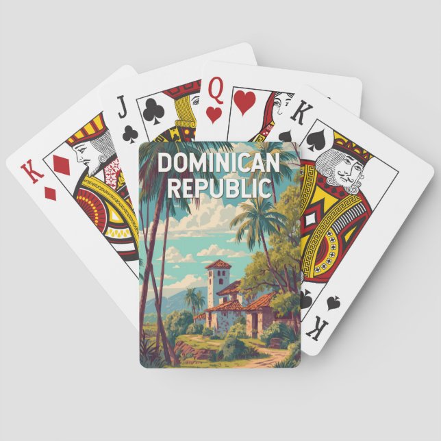 Dominican Republic Illustration Travel Art Vintage Spielkarten (Rückseite)