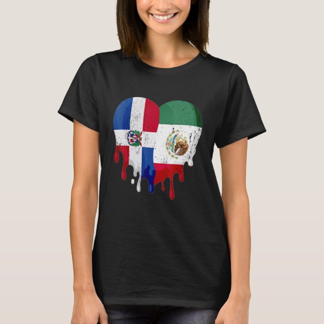 Dominican Republic Mexico Flag Heart Citizen Patri T-Shirt (Vorderseite)