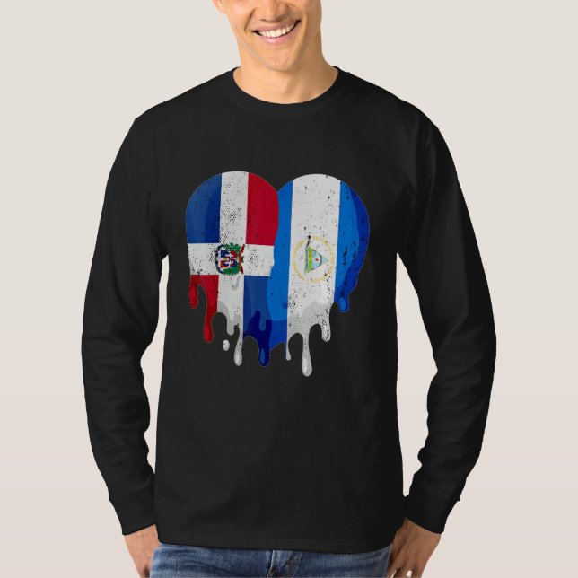 Dominican Republic Nicaragua Flag Heart Citizen Pa T-Shirt (Vorderseite)