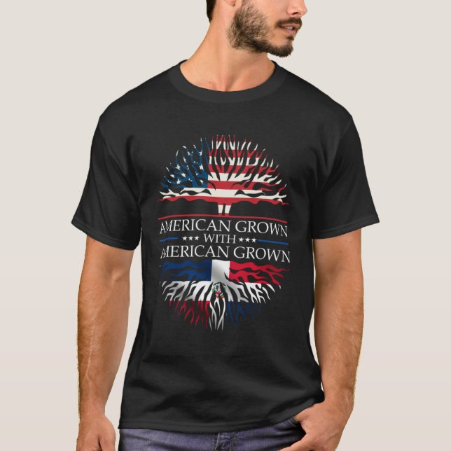 Dominican Republic Roots Flag American Grown Domin T-Shirt (Vorderseite)