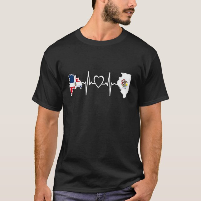 Dominikaner Illinois Heartbeat Dominikanischer Fla T-Shirt (Vorderseite)