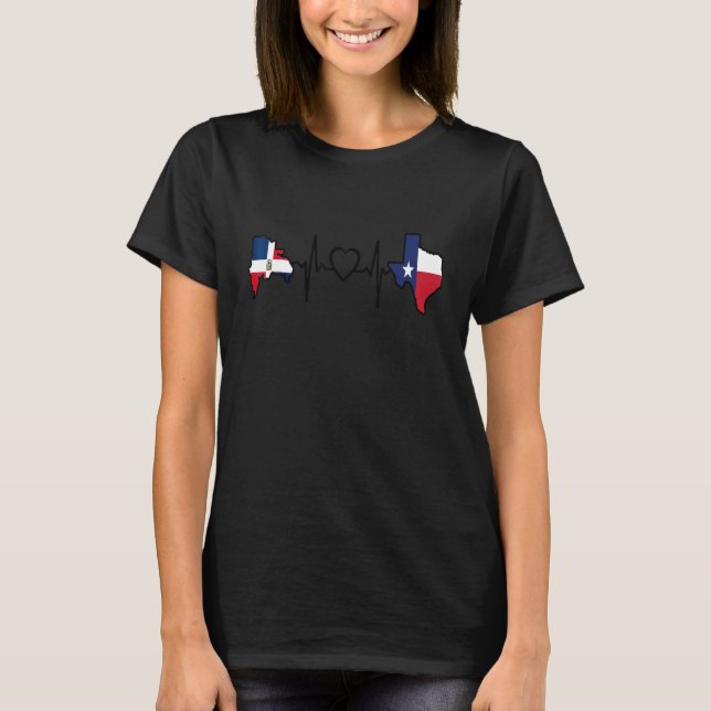 Dominikaner Texas Heartbeat Dominikanisches Flagge T-Shirt (Vorderseite)