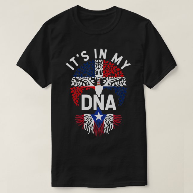 Dominikaner und Puerto-Rikaner DNA-Mied-Flag Gift  T-Shirt (Design vorne)