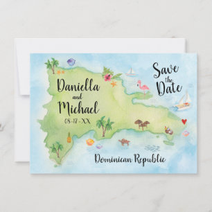 Dominikanische Republik - Aquarellfarbe Save the D Save The Date