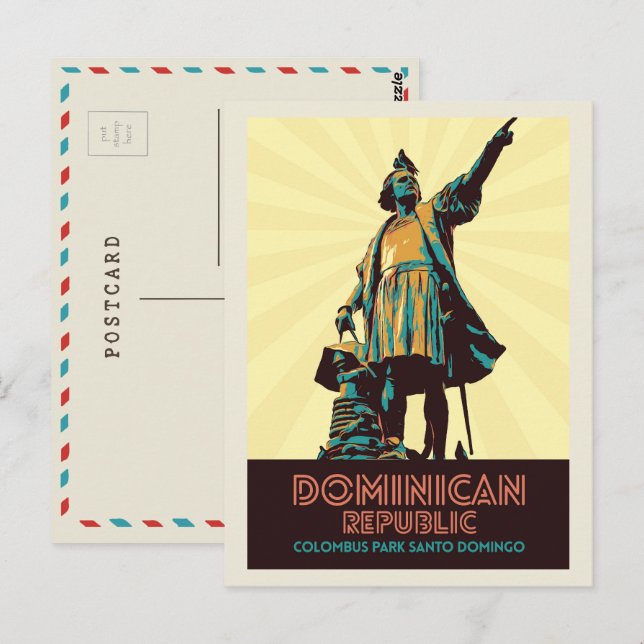 Dominikanische Republik, Kolumbien-Statue, Karibis Postkarte (Vorne/Hinten)